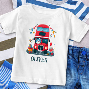 Süßer London-Doppeldeckerbus und Teddybär Baby T-shirt