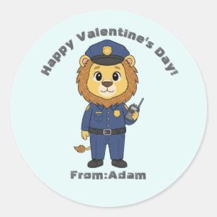 Süßer Löwe als Polizist zum Valentinstag Runder Aufkleber