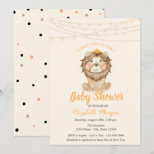 Süßer Löwe, Lichterkette, Punkte Baby Shower Einladung