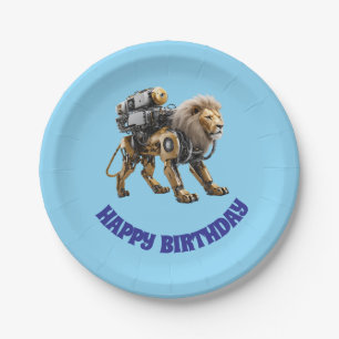 Süßer Löwe Roboter Geburtstag Pappteller