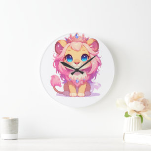 Süßer Löwenkönig [Produkt] Kawaii-Krone Tiergesche Große Wanduhr