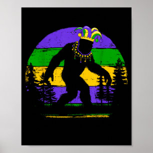 Süßer lustiger Bigfoot Mardi Gras Sasquatch Poster