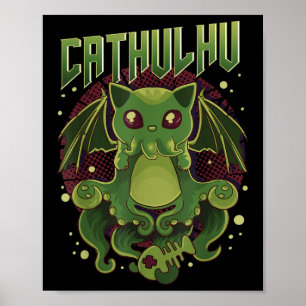 Süßer & lustiger Cathulhu Kawaii Katze Cthulhu  Poster