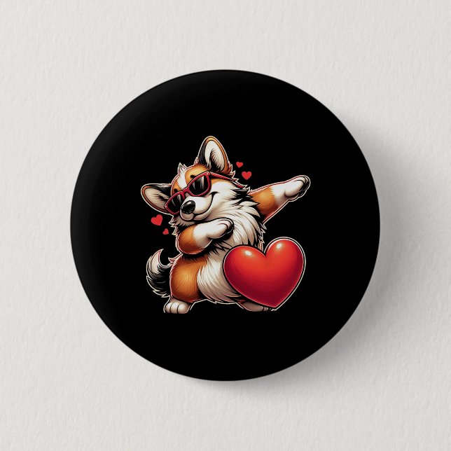 Süßer Lustiger Cooler Corgi Hund Dabbing Herz Vale Button (Vorderseite)