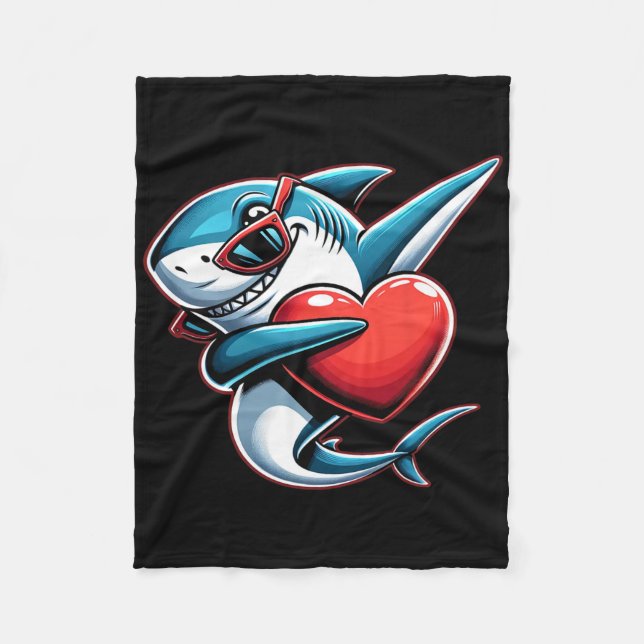 Süßer lustiger cooler Hai Dabbing Herz Valentinsta Fleecedecke (Vorderseite)