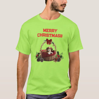 Süßer lustiger Frohe Weihnachten Welpenkorb T-Shirt