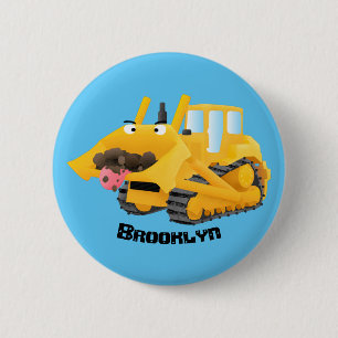 Süßer lustiger gelber Bulldozer-Cartoon-Charakter Button