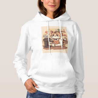 Süßer Lustiger Gemütlicher Barista-Katzen-Hoodie-P Hoodie