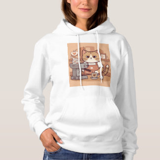 Süßer lustiger gemütlicher Barista-Katzen-Hoodie-P Hoodie