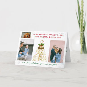 Süßer Lustiger Hund Katze Positiv 3 Fotos Elegant Feiertagskarte