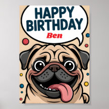 Süßer lustiger Mops-Hund Alles Gute zum Geburtstag
