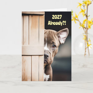 Süßer lustiger Neujahrstag 2027 Pitbull-Welpe Tür Karte