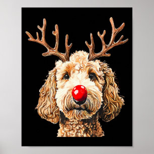 Süßer lustiger Rentiere-Santa-Goldendoodle-Weihnac Poster