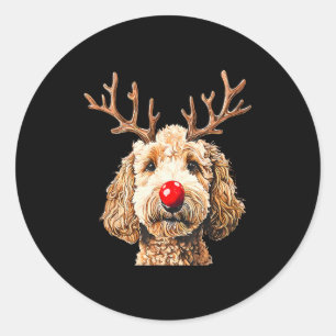 Süßer lustiger Rentiere-Santa-Goldendoodle-Weihnac Runder Aufkleber