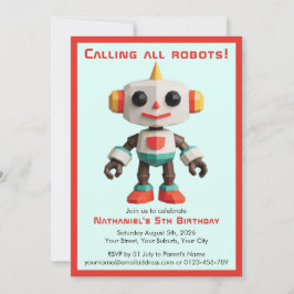 Süßer lustiger Roboter Kindergeburtstag Einladung