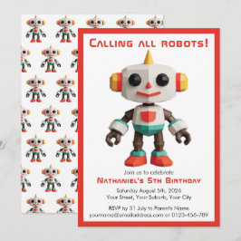 Süßer lustiger Roboter Kindergeburtstag Einladung