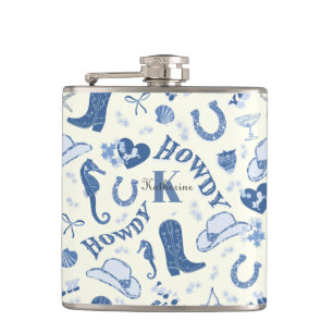 Süßer, mädchenhafter, ländlicher Cowgirl-Monogramm Flachmann