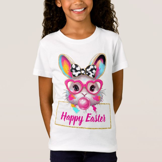 Süßer, mädchenhafter Osterhase mit rosa Herzbrille T-Shirt (Vorderseite)