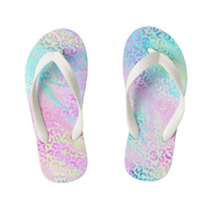 Süßer, mädchenhafter Regenbogen-Schimmer-Leoparden Kinderbadesandalen