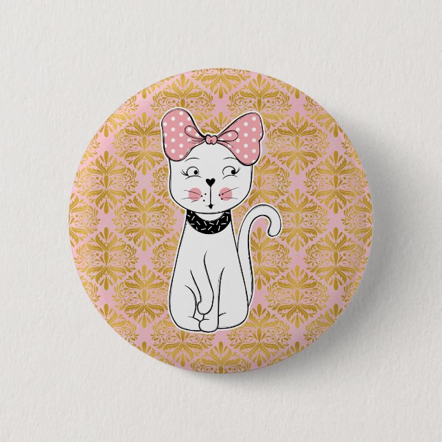 Süßer Mädchenkatzenmagnet Button (Vorderseite)