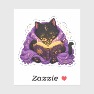 Süßer magischer Buchliebhaber-Katzen-Cozy-Hallowee Aufkleber