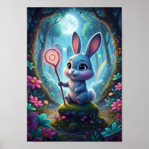 Süßer magischer Häschen-Kaninchen-Zauberstab-Mondp Poster