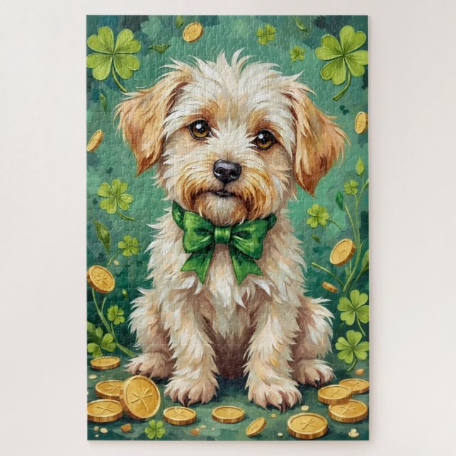 Süßer maltesischer St. Patrick’s Day Glückshund Puzzle (Vertikal)
