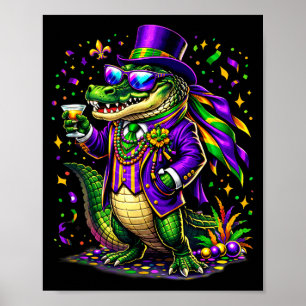 Süßer Mardigator Mardi Gras Alligator Lustig Poster