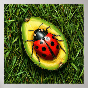 🐞 Süßer Marienkäfer auf Gras Avocado Natur Mini W Poster