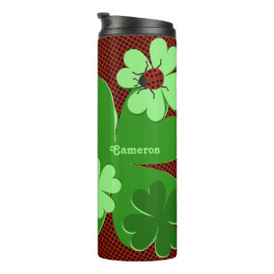 Süßer Marienkäfer & Kleeblatt mit individuellem Na Thermosbecher