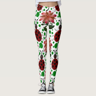 Süßer Marienkäfer und rosa Blumenmuster Handgeze Leggings