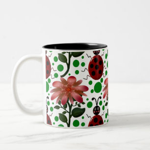 Süßer Marienkäfer und rosa Blumenmuster Handgeze Zweifarbige Tasse