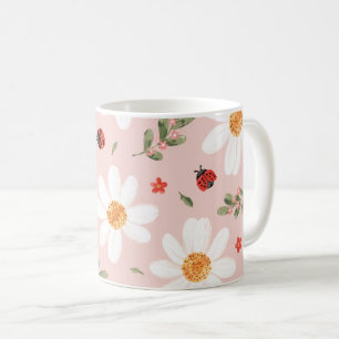 Süßer Marienkäfer & Weiße Blumen Tasse