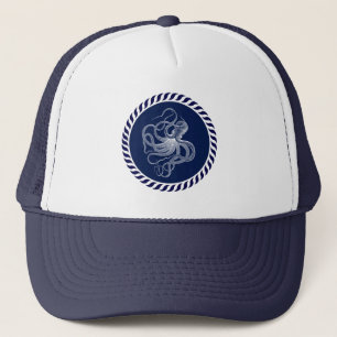 Süßer Marineblauer & Nautischer Weißer Oktopus Truckerkappe