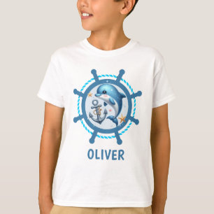 Süßer maritimer Delfin und Anker im Schiffsruder T-Shirt