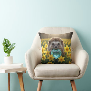 Süßer März-Igel mit Aquamarin-Herz Kissen
