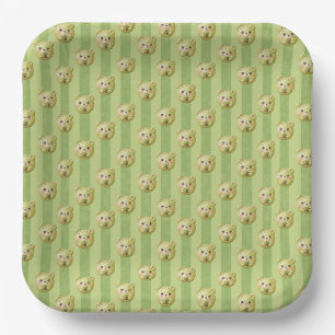 Süßer Matcha-grüner Teddybär und Streifen Pappteller