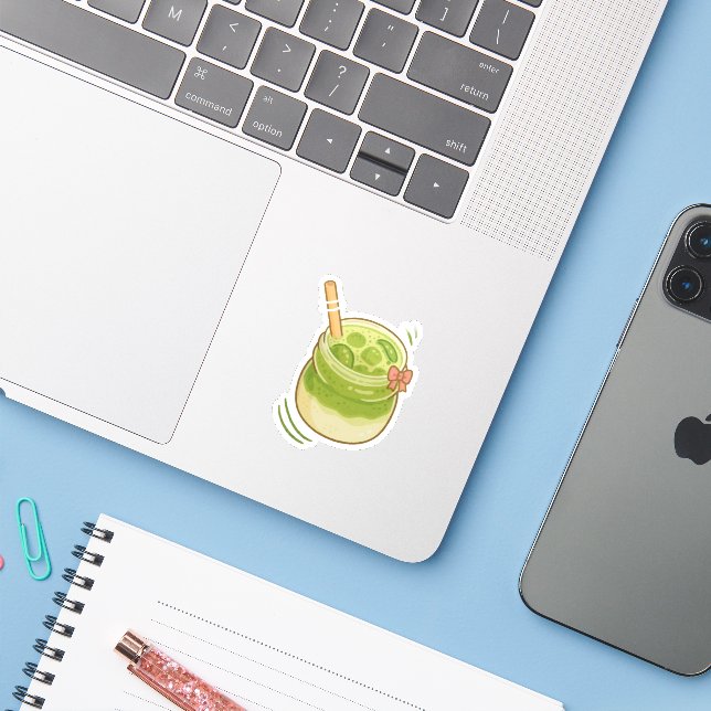 Süßer Matcha-Latte-Aufkleber Aufkleber (Laptop mit iPhone)