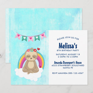 Süßer meditierender Faultier mit Regenbogen-Geburt Einladung