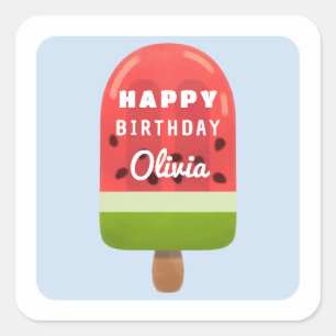 Süßer Meloneneis Happy Birthday Quadratischer Aufkleber