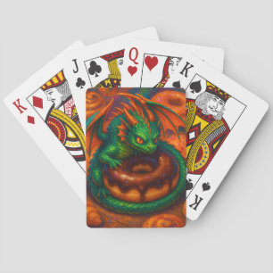 Süßer Mini-Grüner Drache & Donut Fantasy-Kunst Spielkarten