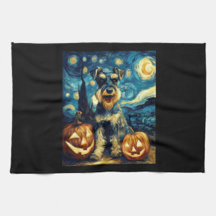Süßer Miniaturschnauzer-Hund Halloween Jack O Lant Geschirrtuch