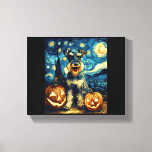 Süßer Miniaturschnauzer-Hund Halloween Jack O Lant Leinwanddruck