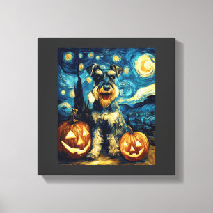 Süßer Miniaturschnauzer-Hund Halloween Jack O Lant Leinwanddruck