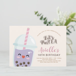 Süßer minimalistischer Boba-Bubble-Tea-Geburtstag Einladung