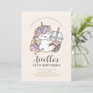 Süßer minimalistischer Einhorn-Boba-Blasen-Milchte Einladung