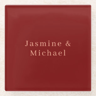 Süßer minimalistischer tiefroter und pfirsichfarbe glasuntersetzer