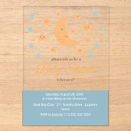 Süßer Mond und Sterne Whimsical neutrale Babyparty Acryleinladungen