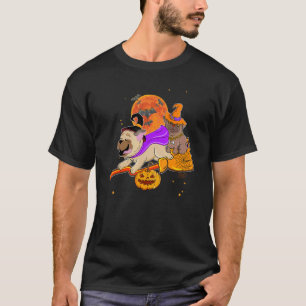 Süßer Mops auf Besenstiel Hexe Halloween Kostüm T-Shirt