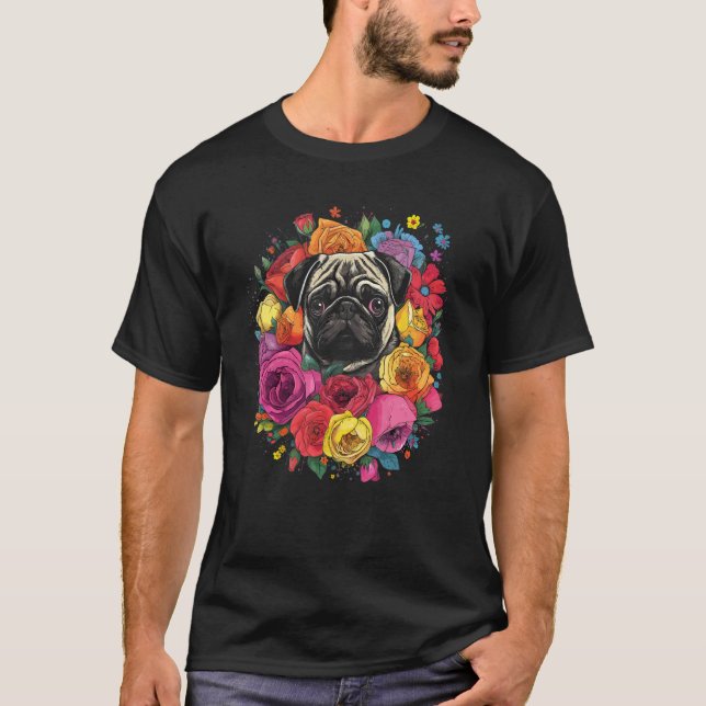 Süßer Mops-Blumenstrauß T-Shirt (Vorderseite)